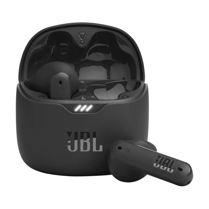 Svarta JBL Tune Flex inklusive laddfodral